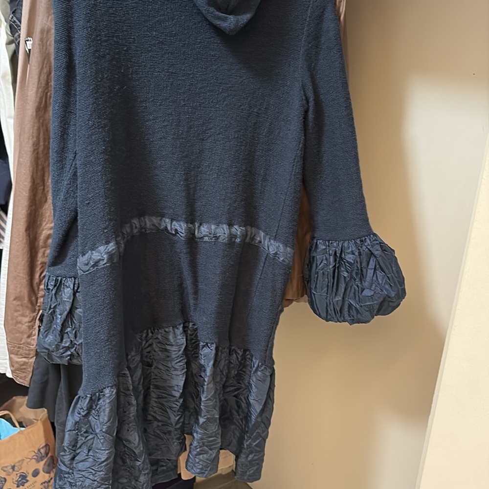 Navy Ruffle Sleeve Zip-Up Jacket - Picture 2 of 3